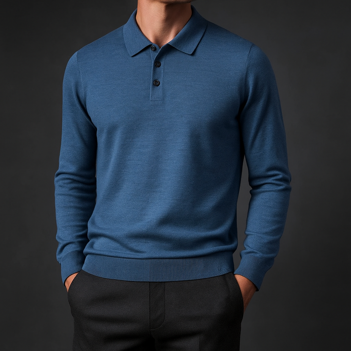 Ultimate Merino Cashmere Polo Sweater - London Lake