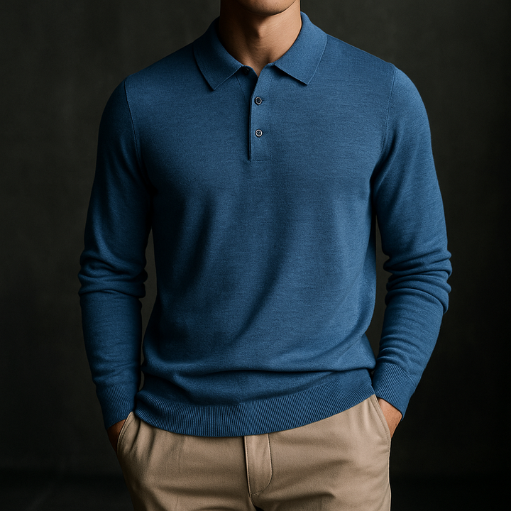 Ultimate Merino Cashmere Polo Sweater - London Lake
