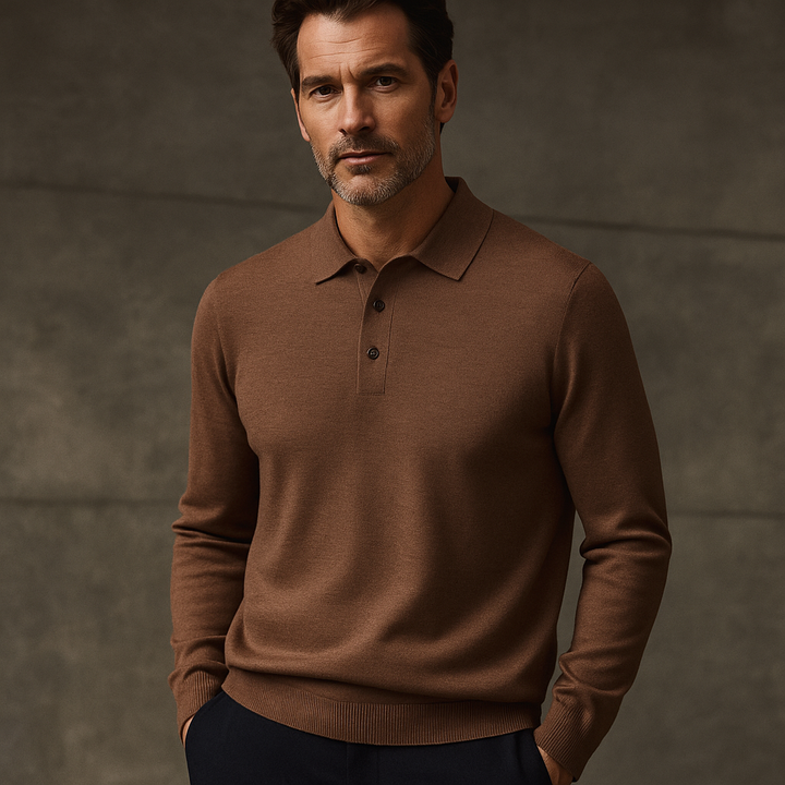 Ultimate Merino Cashmere Polo Sweater - London Lake