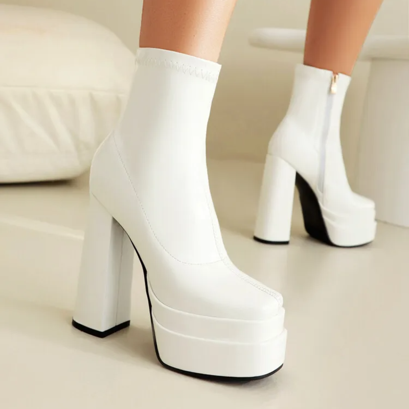 High Heeled Zipper Ankle Platform Boots - London Lake