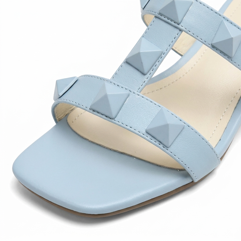 Baby Blue Mira Leather Sandals material close-up