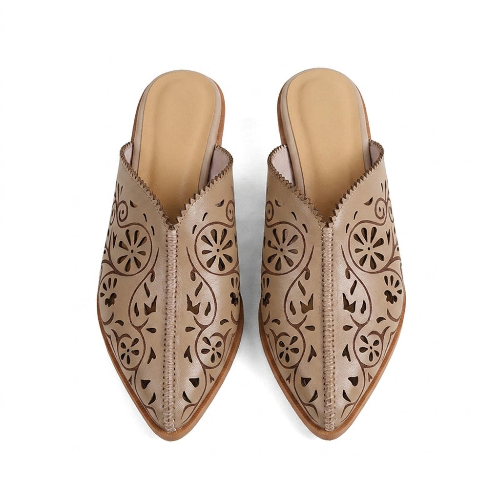 Beige Elodie Filigree Heels, women's floral cutout heels, front view
