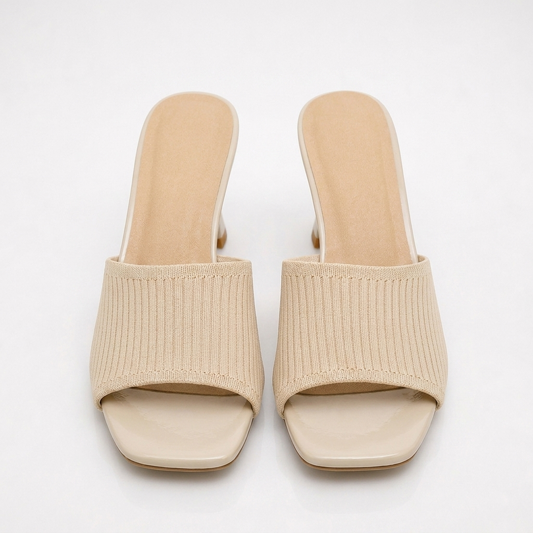 Beige Helena women's kitten heels, front view of the pair