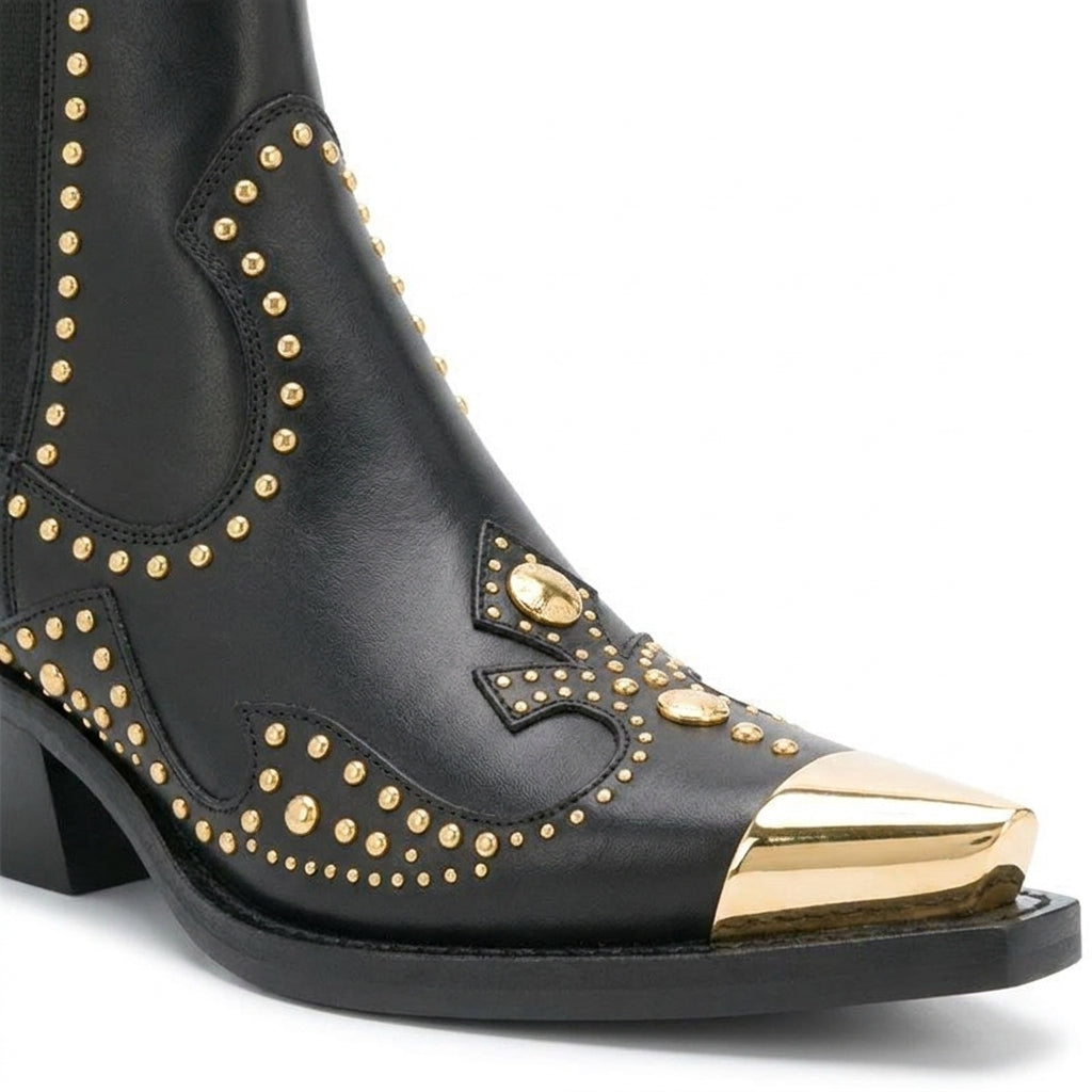 Black Studded Sabine Western Ankle Boots material close-up