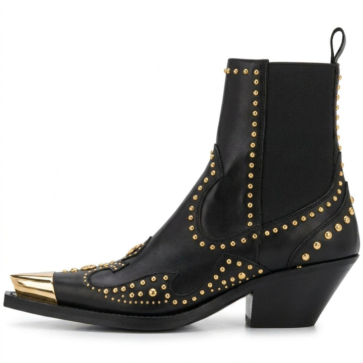 Black Studded Sabine Western Ankle Boots, side profile