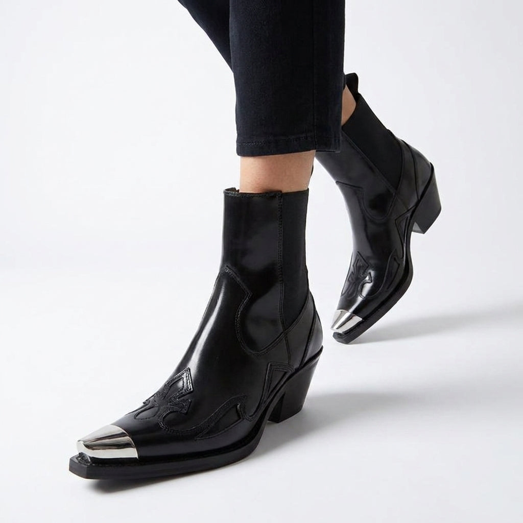 Black Sabine Western Ankle Boots, worn front view