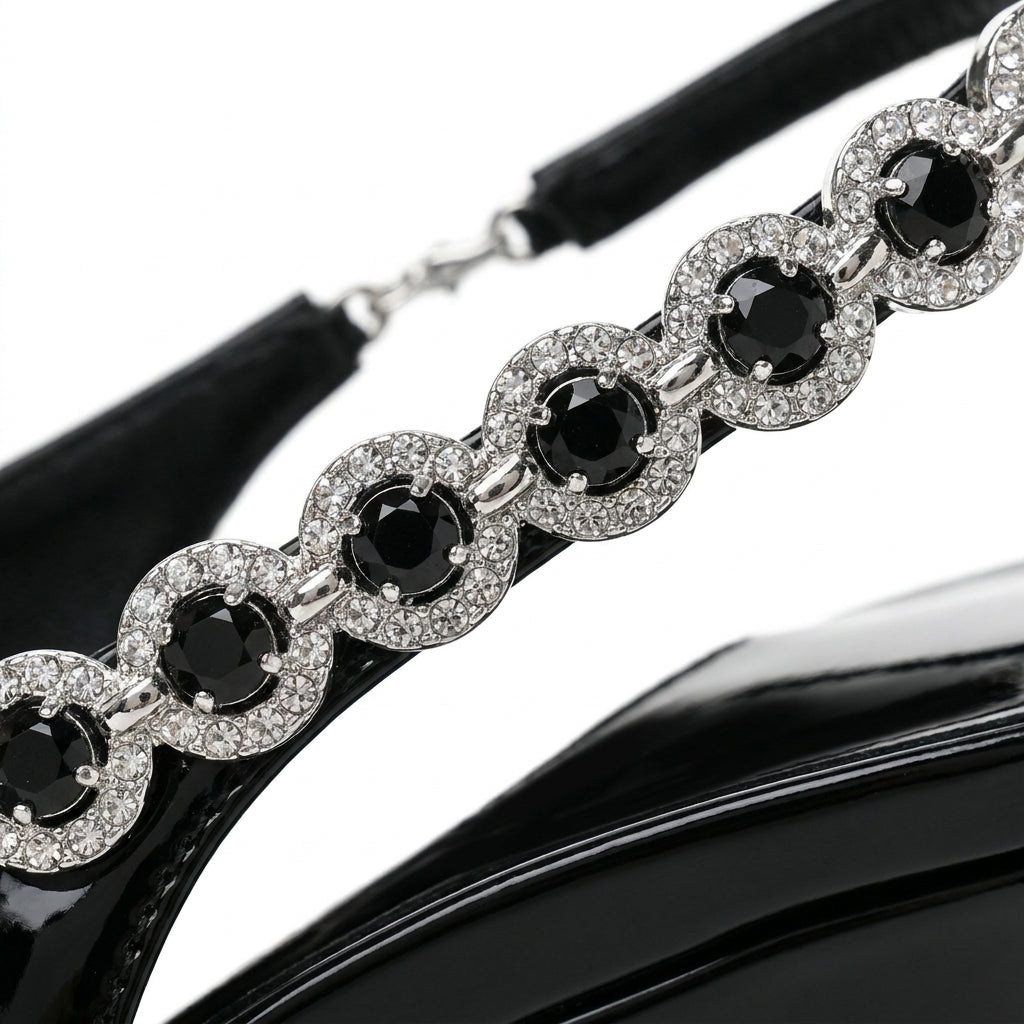 Black Vesper Crystal Slingbacks material close-up