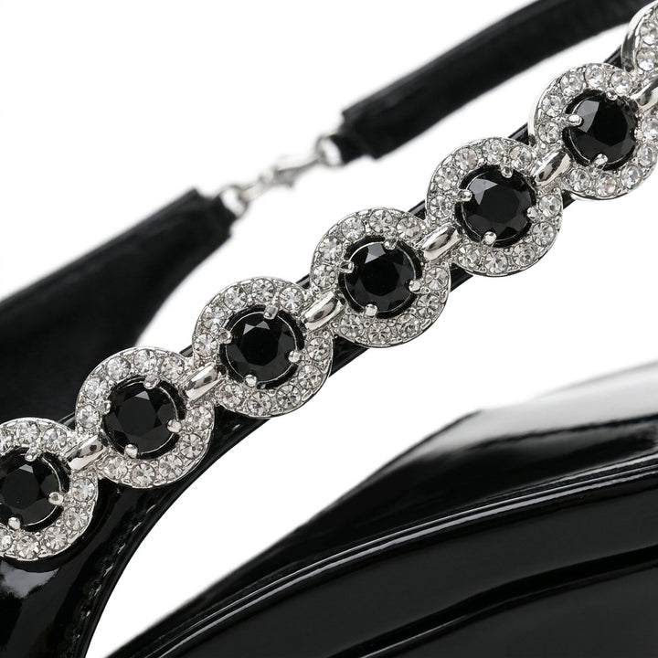 Black Vesper Crystal Slingbacks material close-up