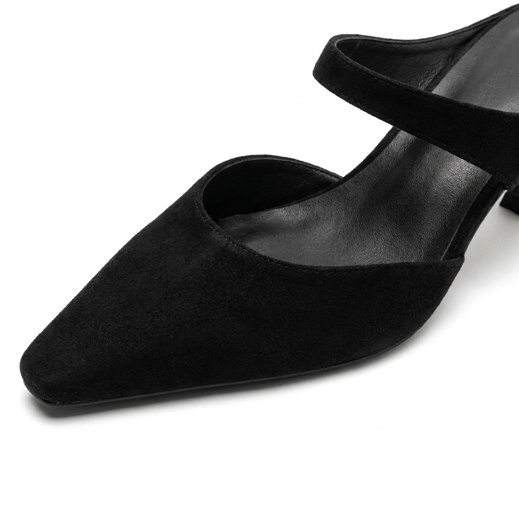 Black Margot Pointed-Toe Mules material close-up