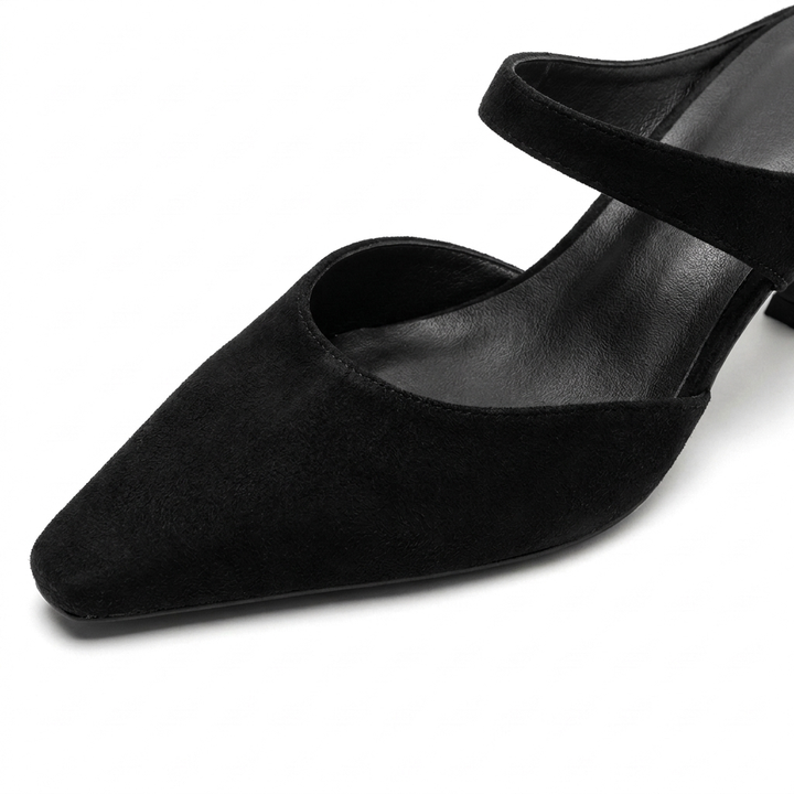 Black Margot Pointed-Toe Mules material close-up
