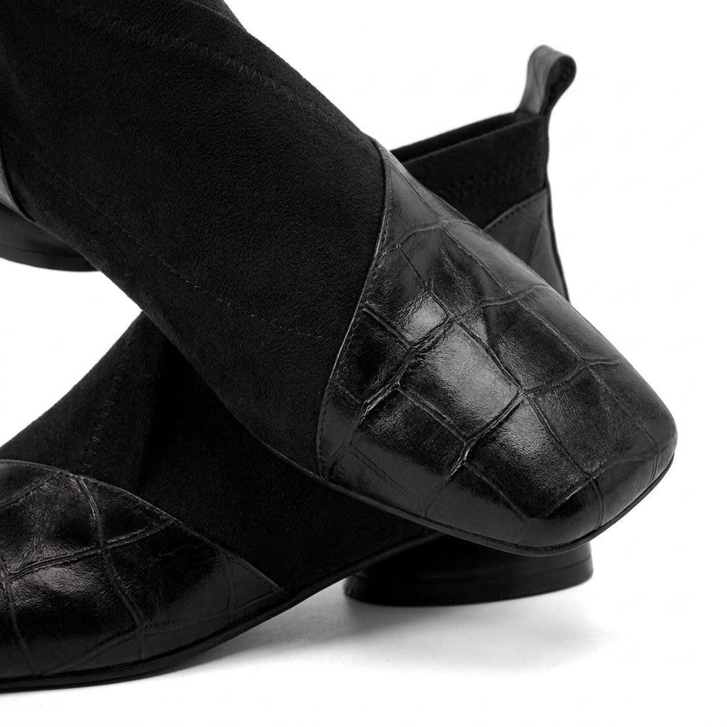 Black Ava Square-Toe Ankle Boots material close-up