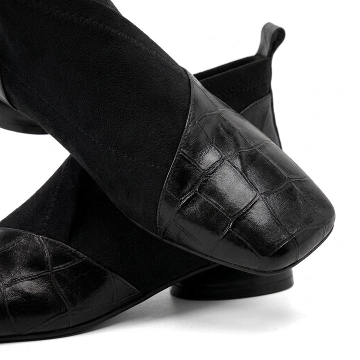 Black Ava Square-Toe Ankle Boots material close-up