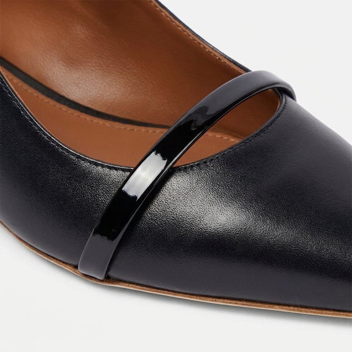 Black Odette Double-Strap Flats material close-up
