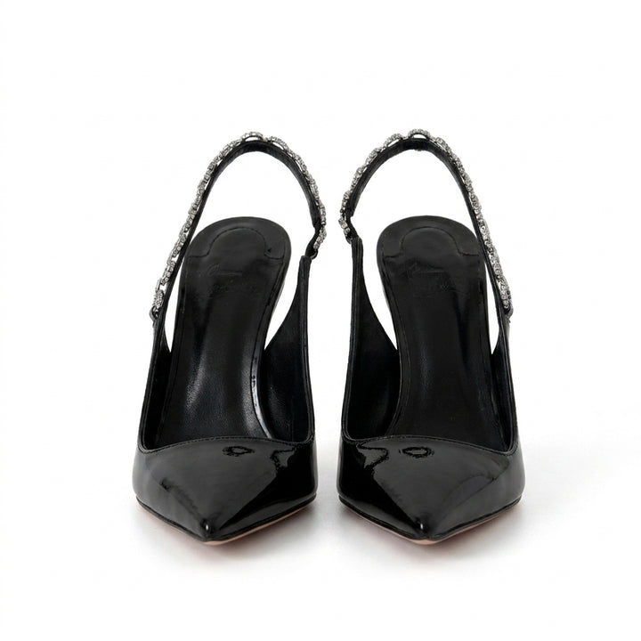 Black Vesper Crystal Slingbacks, front view