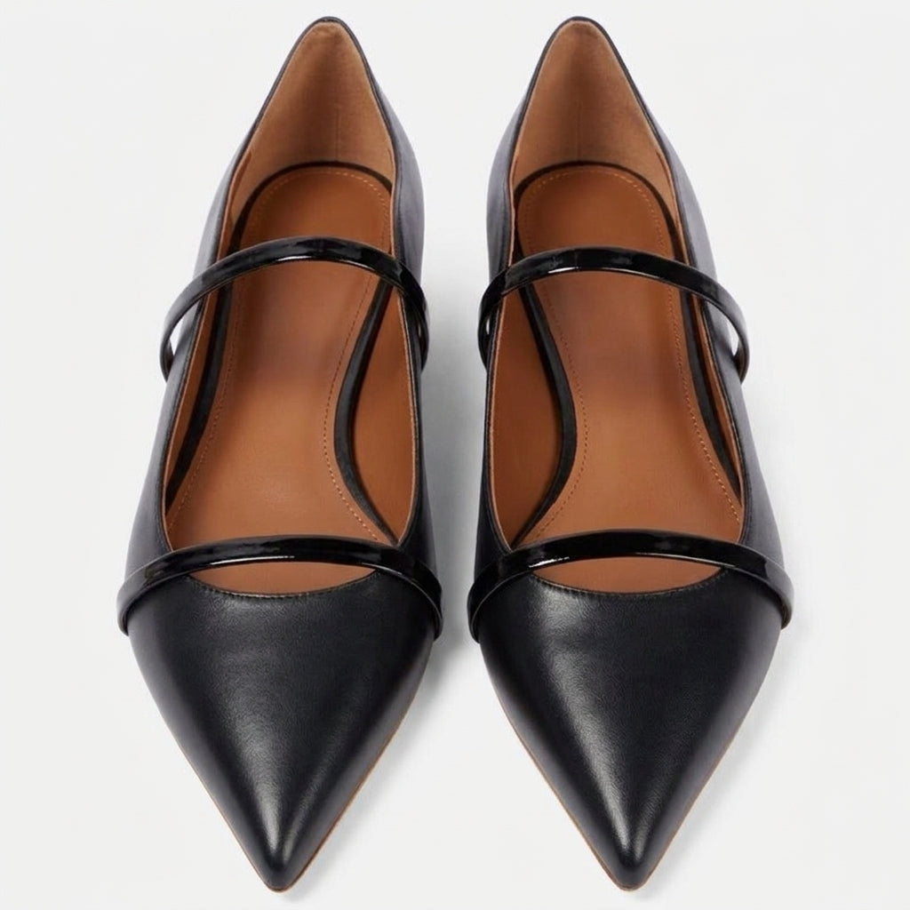 Black Odette Double-Strap Flats, front view
