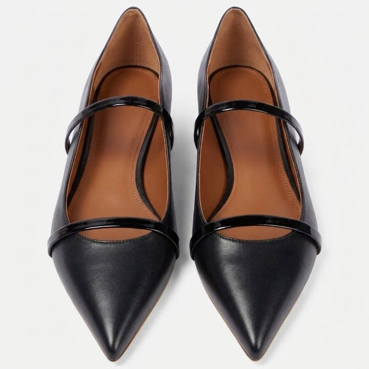 Black Odette Double-Strap Flats, front view