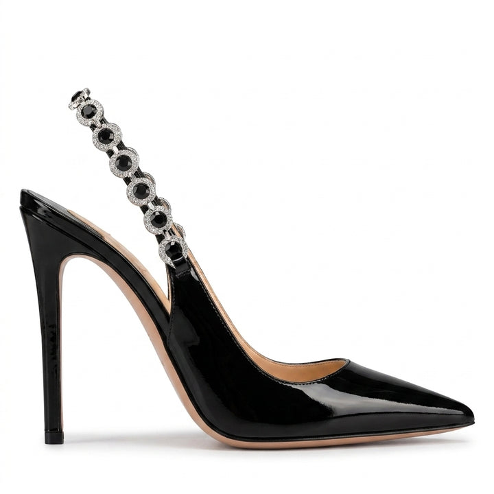 Black Vesper Crystal Slingbacks, side profile
