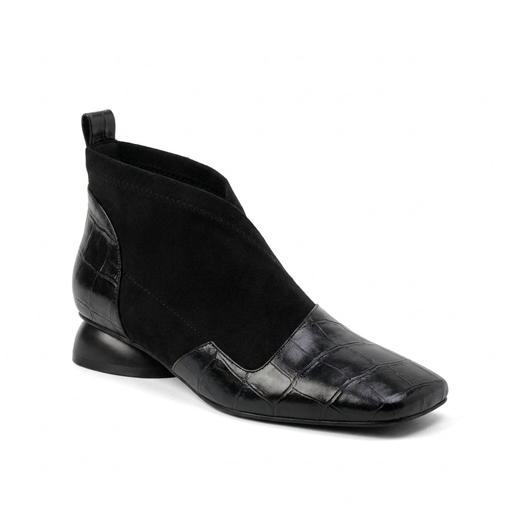Black Ava Square-Toe Ankle Boots, women's square toe ankle boots, side profile