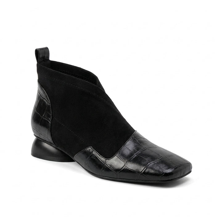 Black Ava Square-Toe Ankle Boots, women's square toe ankle boots, side profile