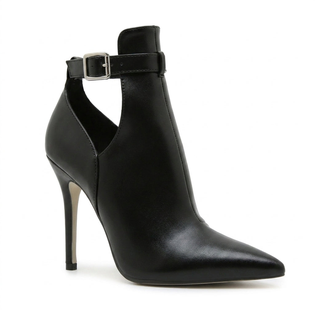 Black Petra Cutout Ankle Boots, women's cutout ankle boots, side profile