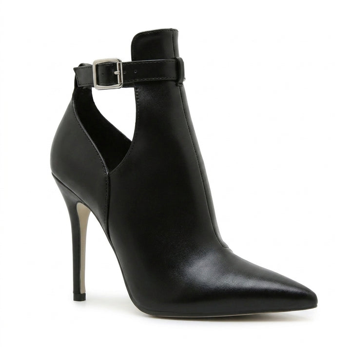 Black Petra Cutout Ankle Boots, women's cutout ankle boots, side profile
