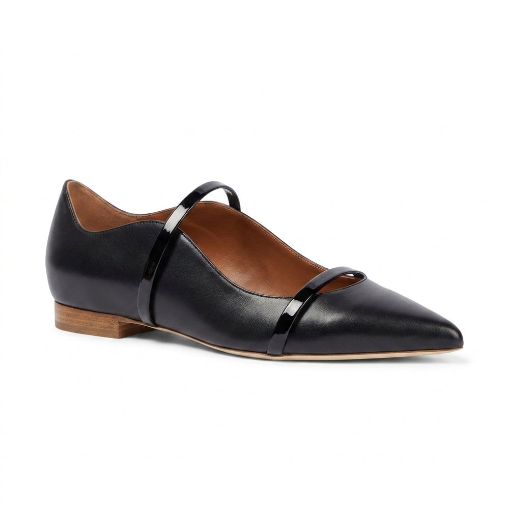Black Odette Double-Strap Flats, side profile