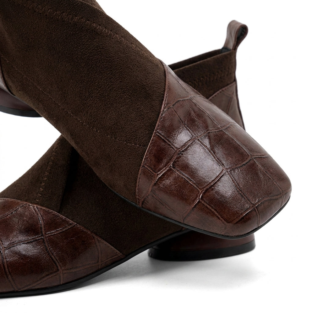 Brown Ava Square-Toe Ankle Boots material close-up