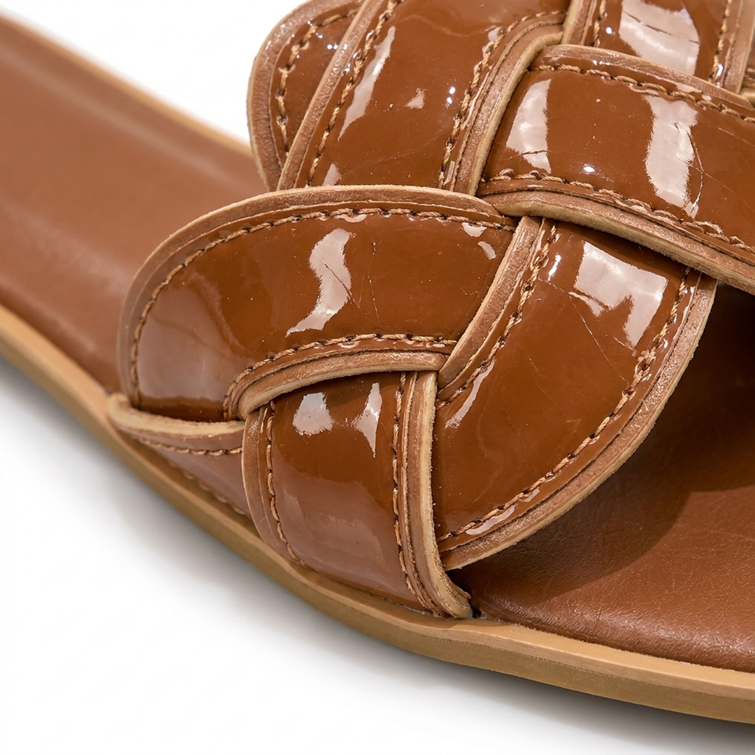 Brown Natalie woven sandal material close-up
