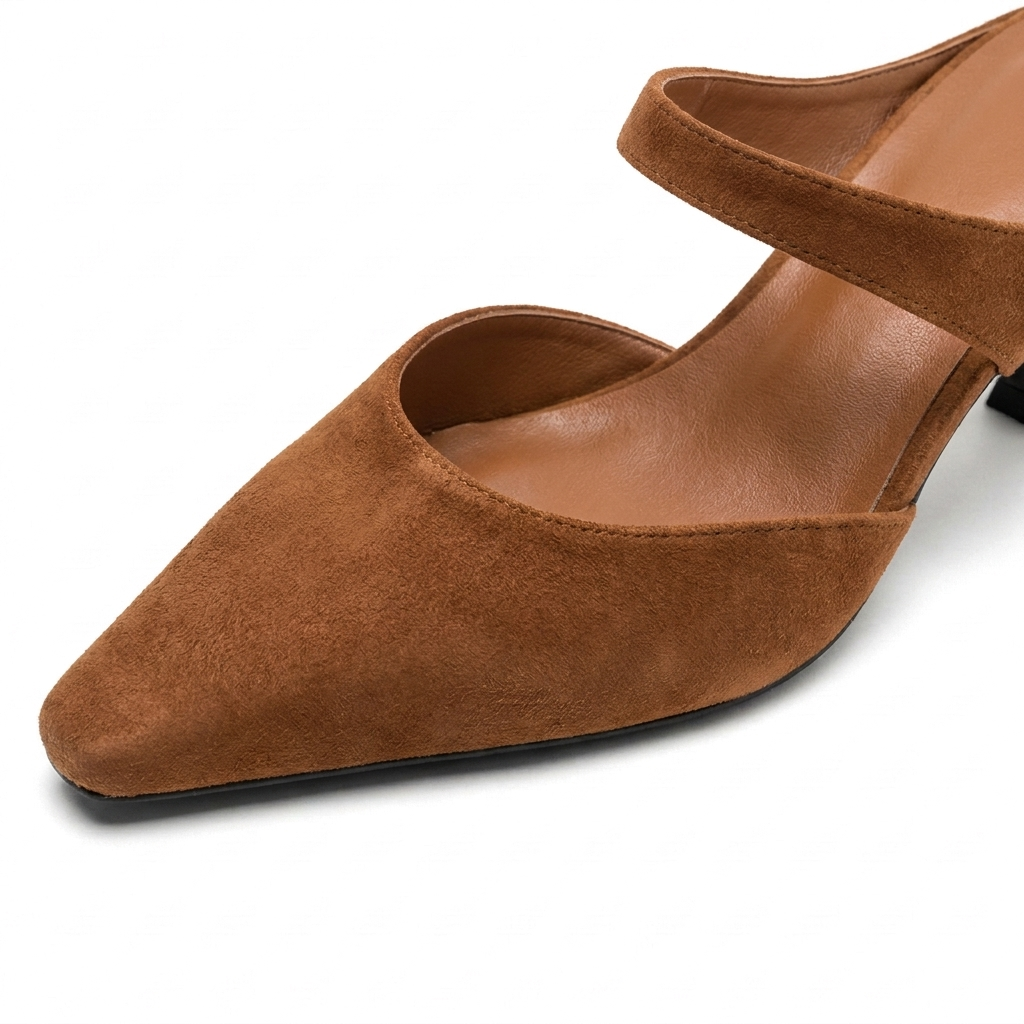 Brown Margot Pointed-Toe Mules material close-up