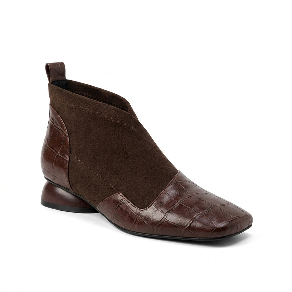 Brown Ava Square-Toe Ankle Boots, women's square toe ankle boots, side profile