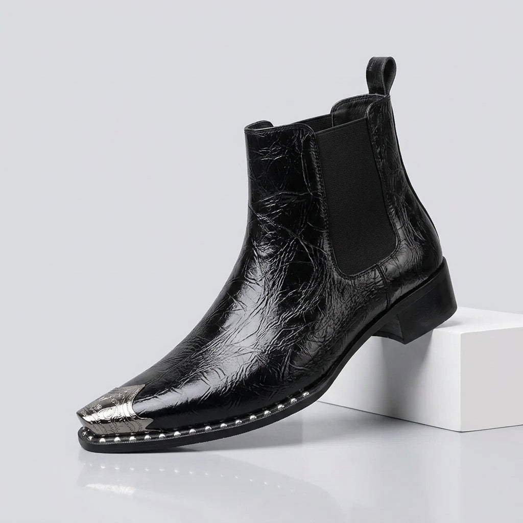 Black Ryder men's metal-toe boots, side view