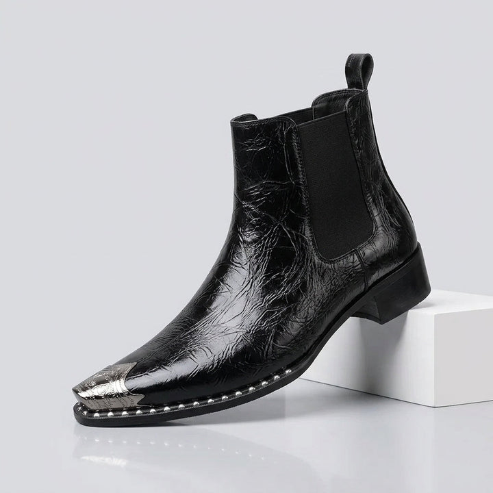 Black Ryder men's metal-toe boots, side view