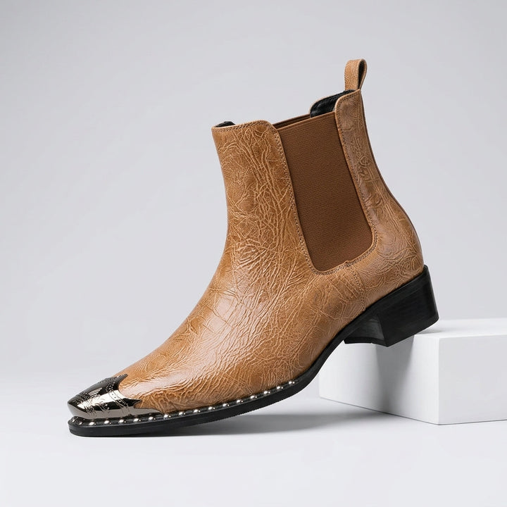 Camel Ryder men's metal-toe boots, side view