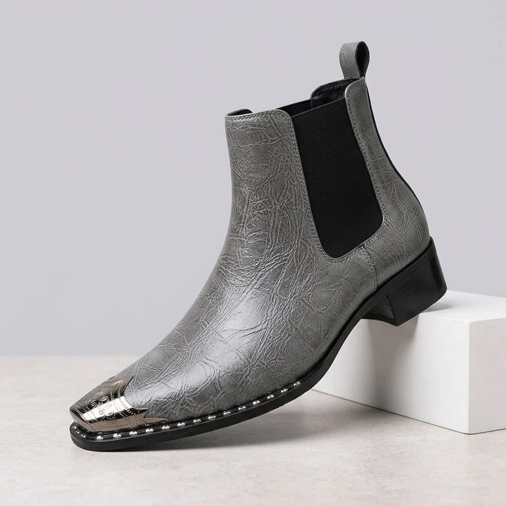 Gray Ryder men's metal-toe boots, side view