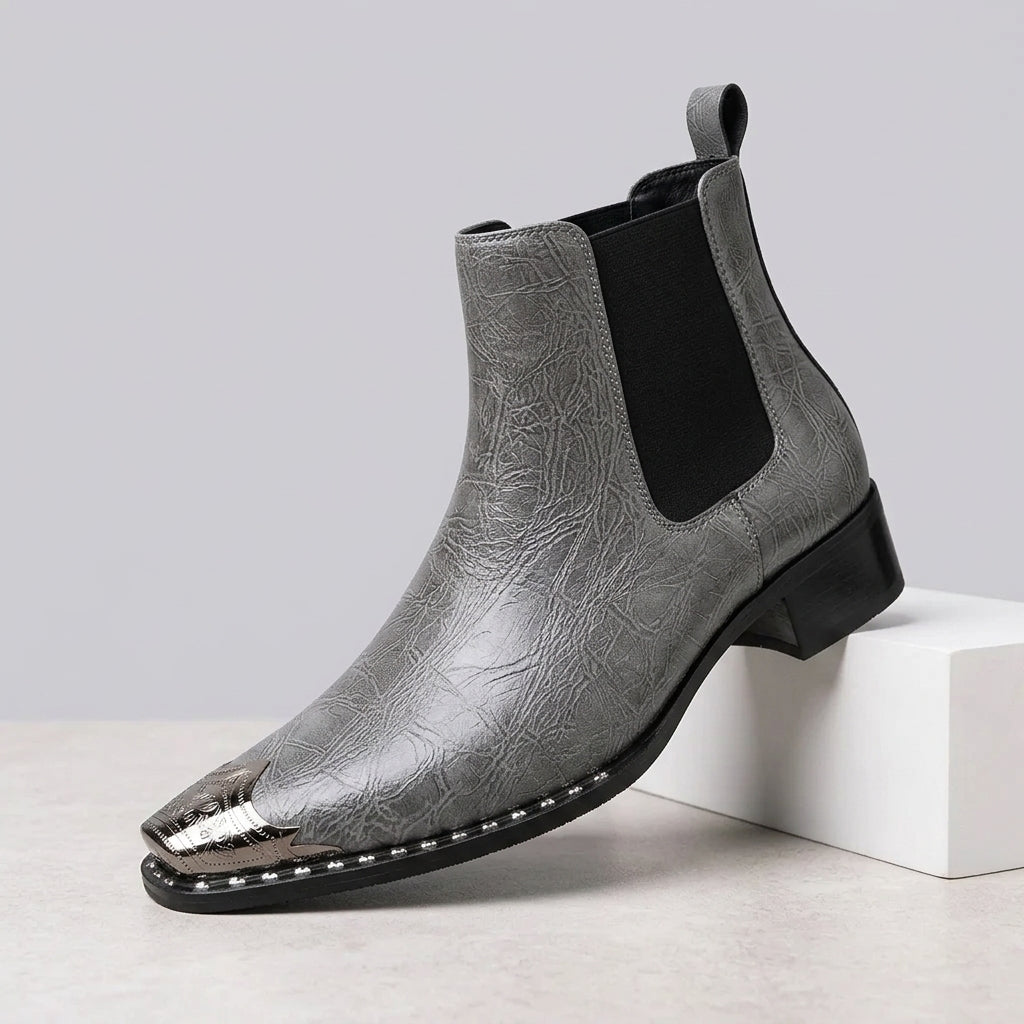 Gray Ryder men's metal-toe boots, side view