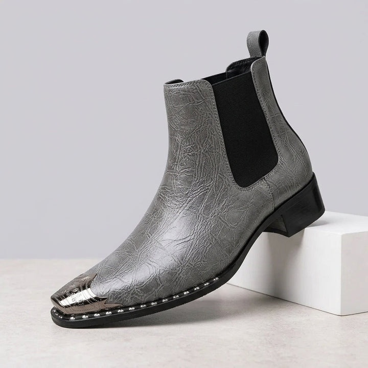 Gray Ryder men's metal-toe boots, side view