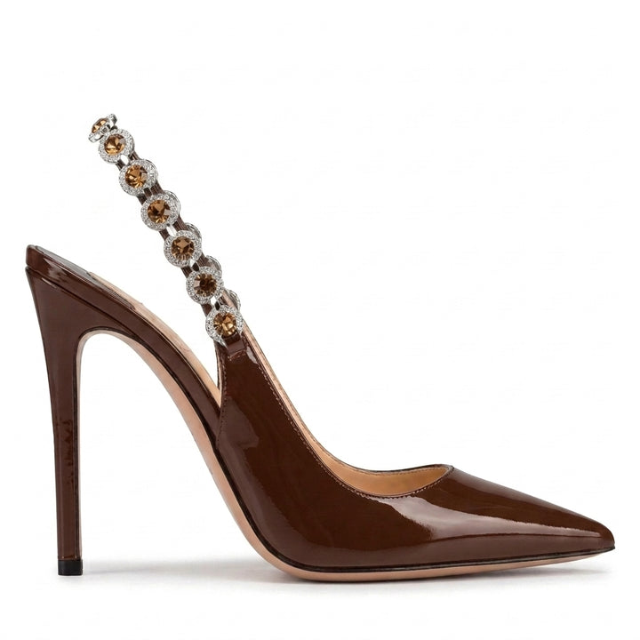 Chocolate Vesper Crystal Slingbacks, side profile