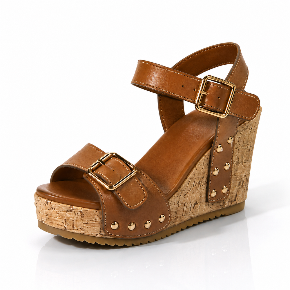 Corinne Buckle Wedge Sandals - London Lake