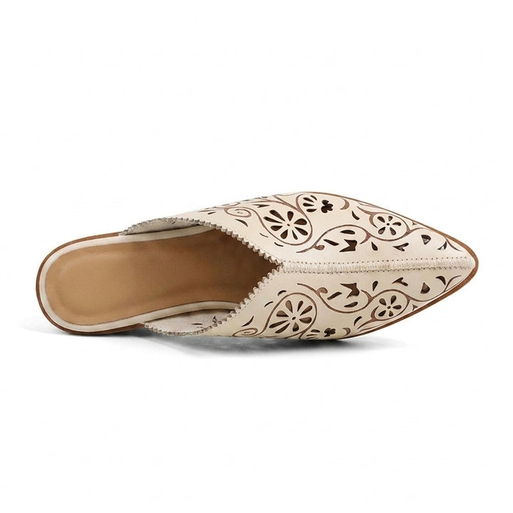 Cream Elodie Filigree Heels, women's floral cutout heels, side profile