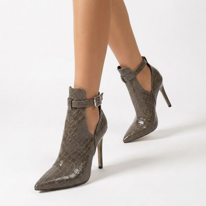 Gray Petra Cutout Ankle Boots, women's cutout ankle boots, worn front view