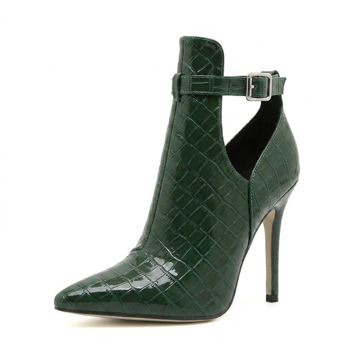 Green Petra Cutout Ankle Boots, women's cutout ankle boots, side profile
