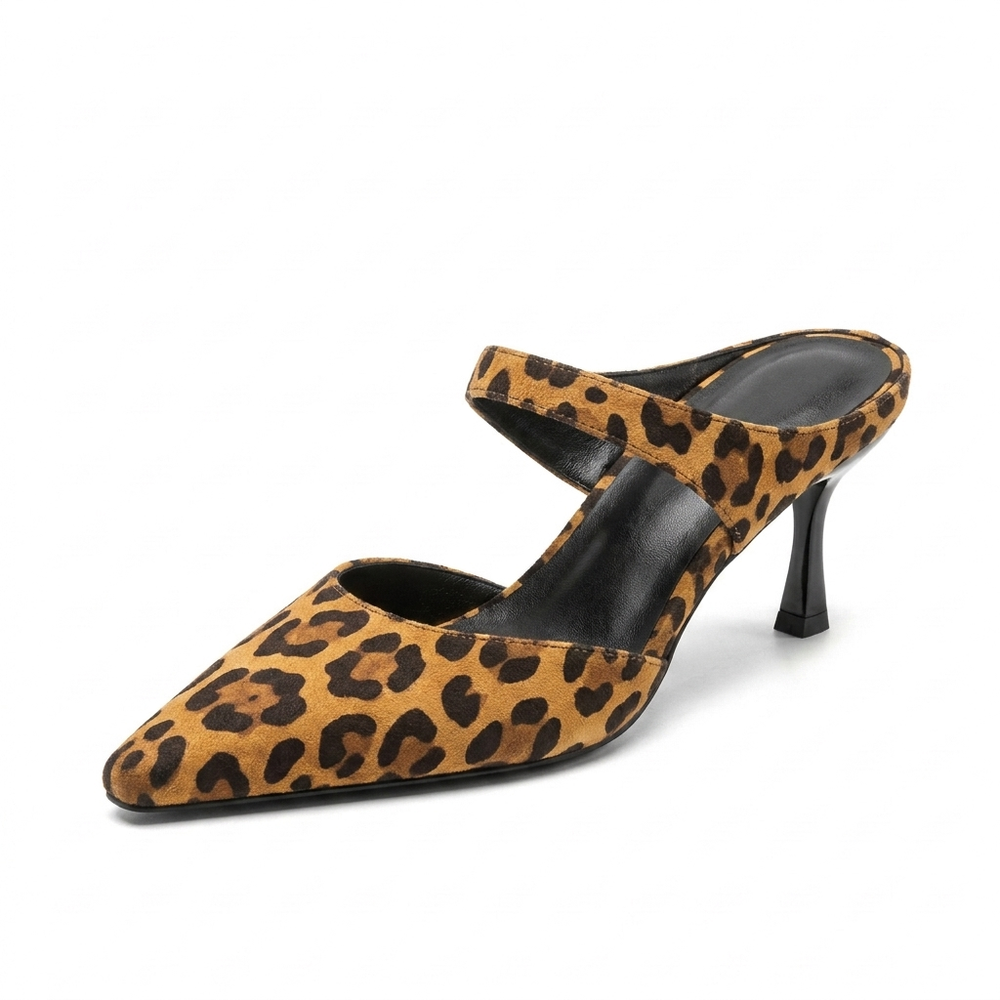 Leopard Print Margot Pointed-Toe Mules, women's pointed toe heeled mules, side profile