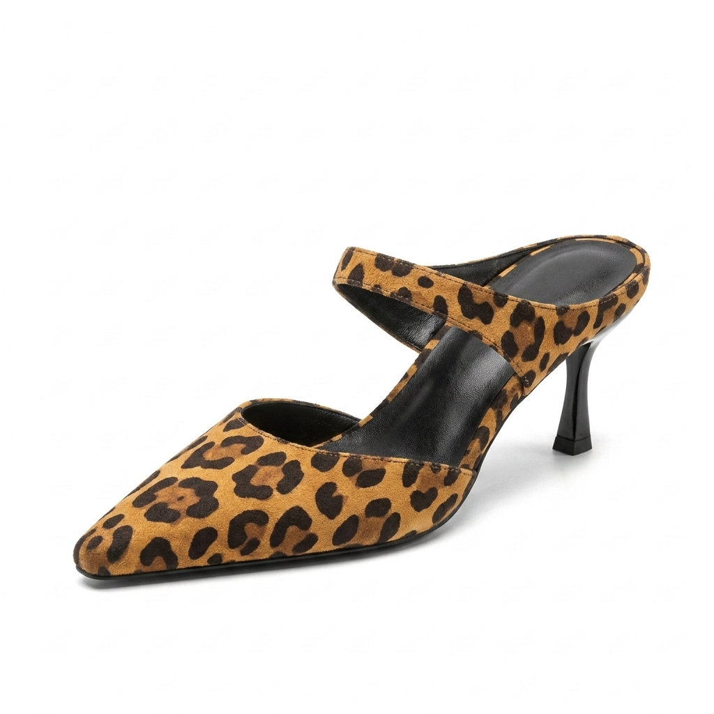 Leopard Print Margot Pointed-Toe Mules, women's pointed toe heeled mules, side profile