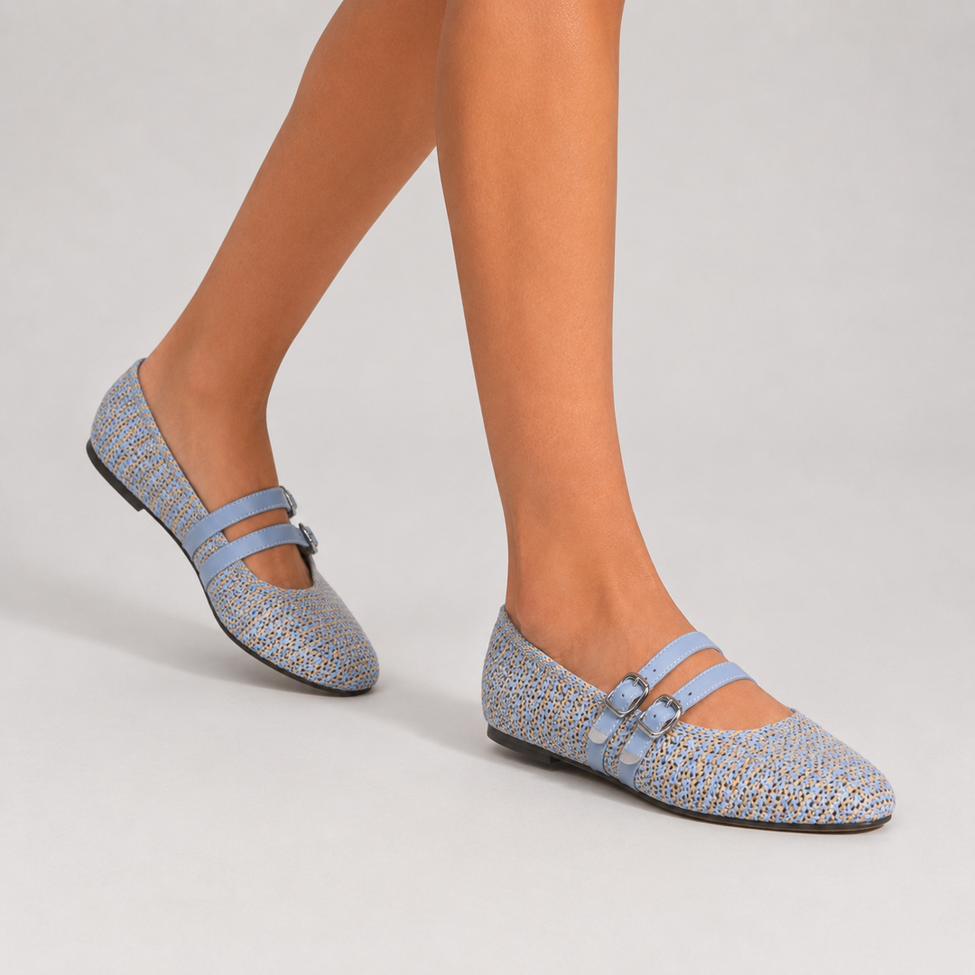Odette Double Strap Flats - London Lake