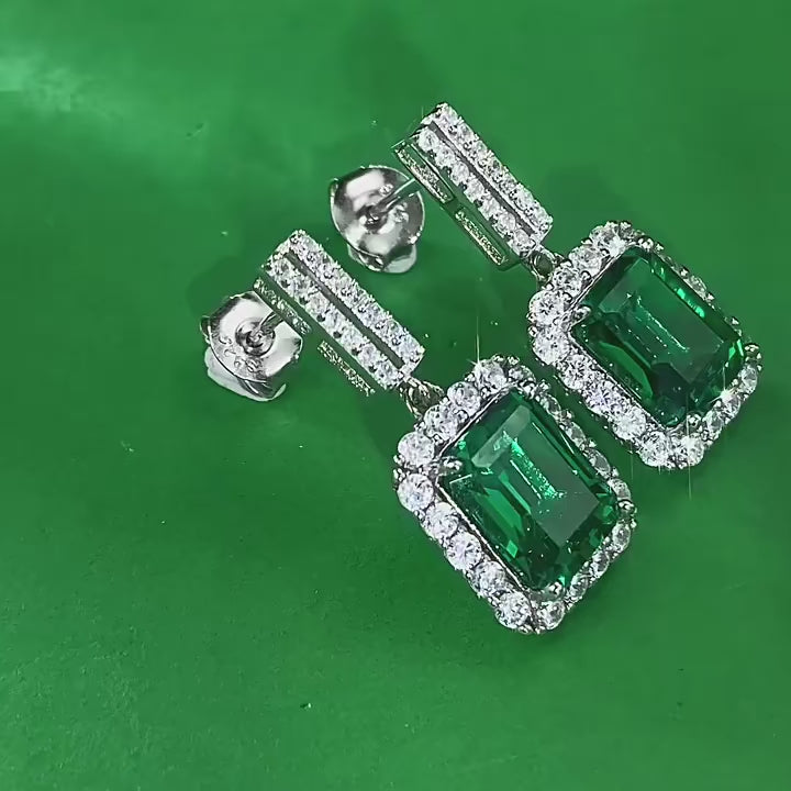 Lab-Grown Emerald Dangle Earrings