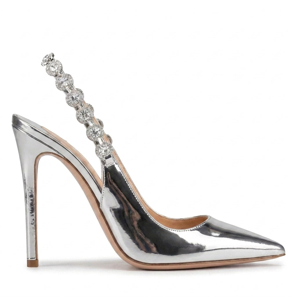 Silver Vesper Crystal Slingbacks, side profile