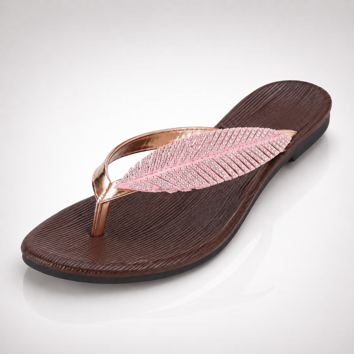 Rhinestone Feather Flip Flops