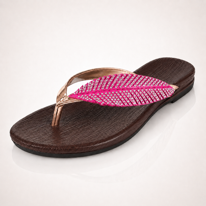 Rhinestone Feather Flip Flops