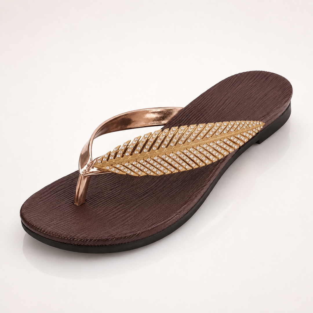 Rhinestone Feather Flip Flops