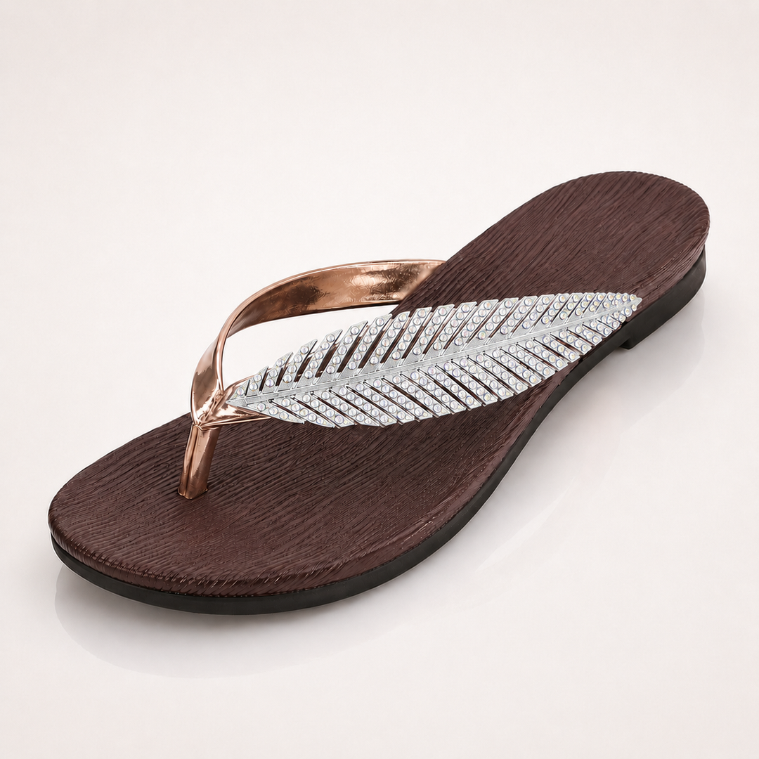Rhinestone Feather Flip Flops